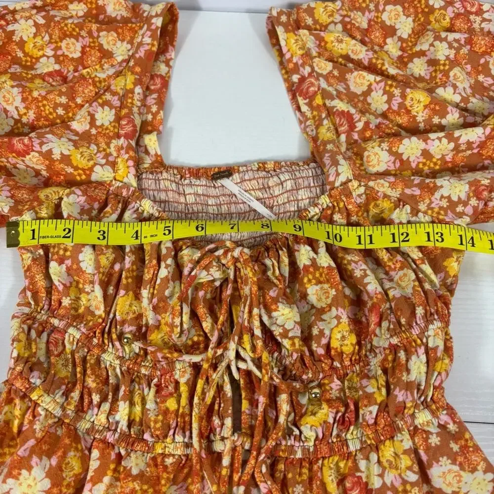 Free People Orange Floral Romper Size Small HH0646